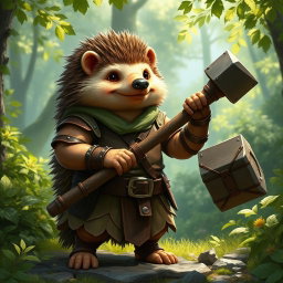 A tall, realistic yet amicable Dungeons and Dragons hedgehog cleric, demonstrating the resilience of a veteran with subtle battle scars