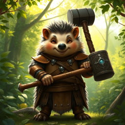 A tall, realistic yet amicable Dungeons and Dragons hedgehog cleric, demonstrating the resilience of a veteran with subtle battle scars