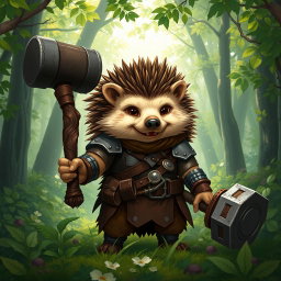 A tall, realistic yet amicable Dungeons and Dragons hedgehog cleric, demonstrating the resilience of a veteran with subtle battle scars