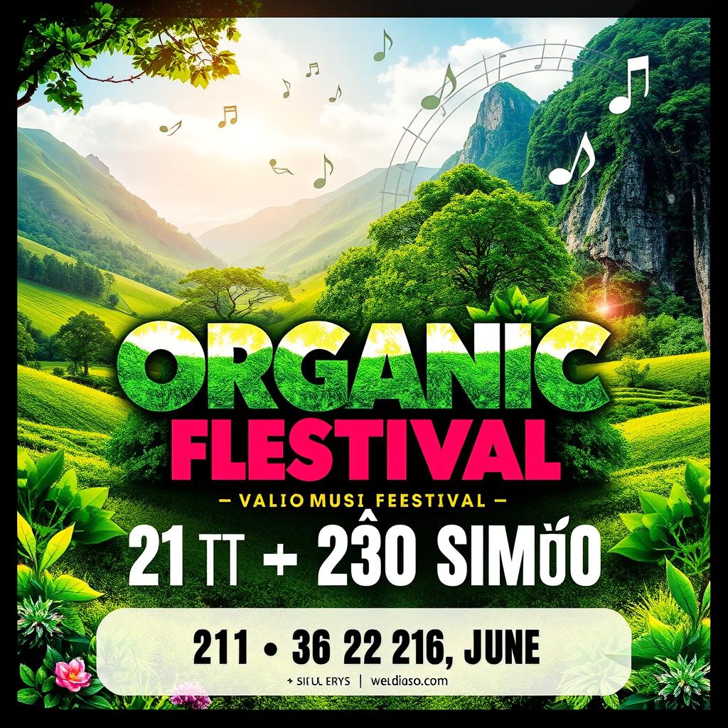 A vibrant and colorful flyer promoting an organic electronic music festival in the Val of São Simão, scheduled for the 21st and 22nd of June