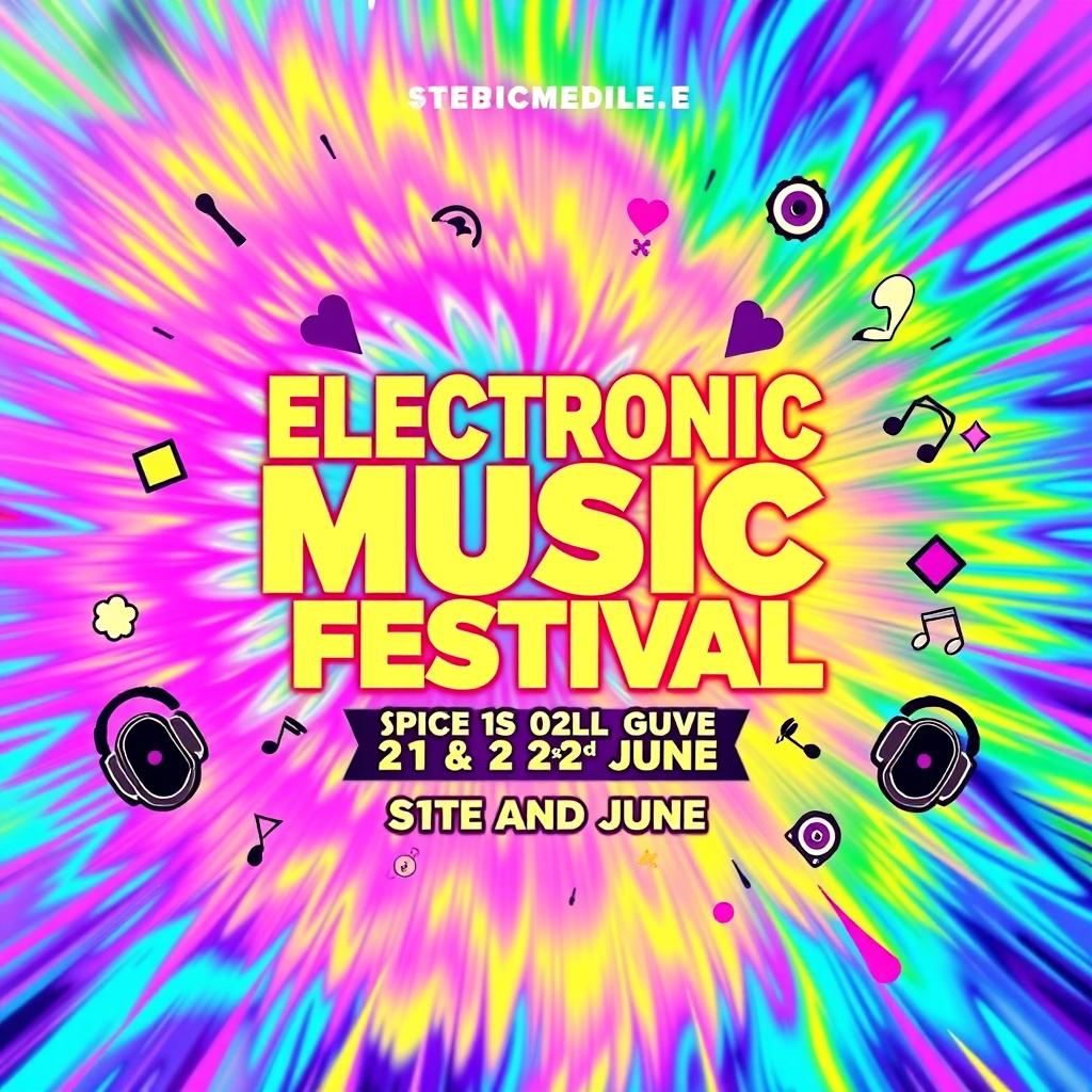 A vibrant and colorful psychedelic flyer design for an electronic music event taking place on June 21st and 22nd
