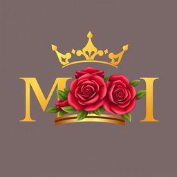 A logo design featuring the letters 'M', 'M', and 'I' creatively arranged to form a crown and incorporated with roses