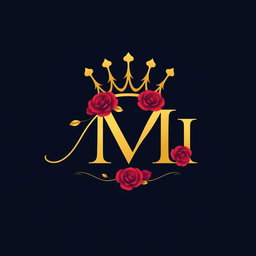 A logo design featuring the letters 'M', 'M', and 'I' creatively arranged to form a crown and incorporated with roses