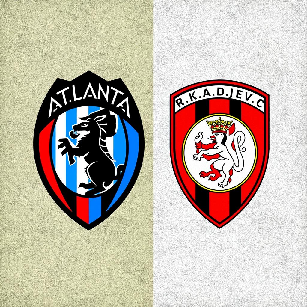 A detailed and artistic representation of the crests of Atalanta FC and Radnički Kragujevac
