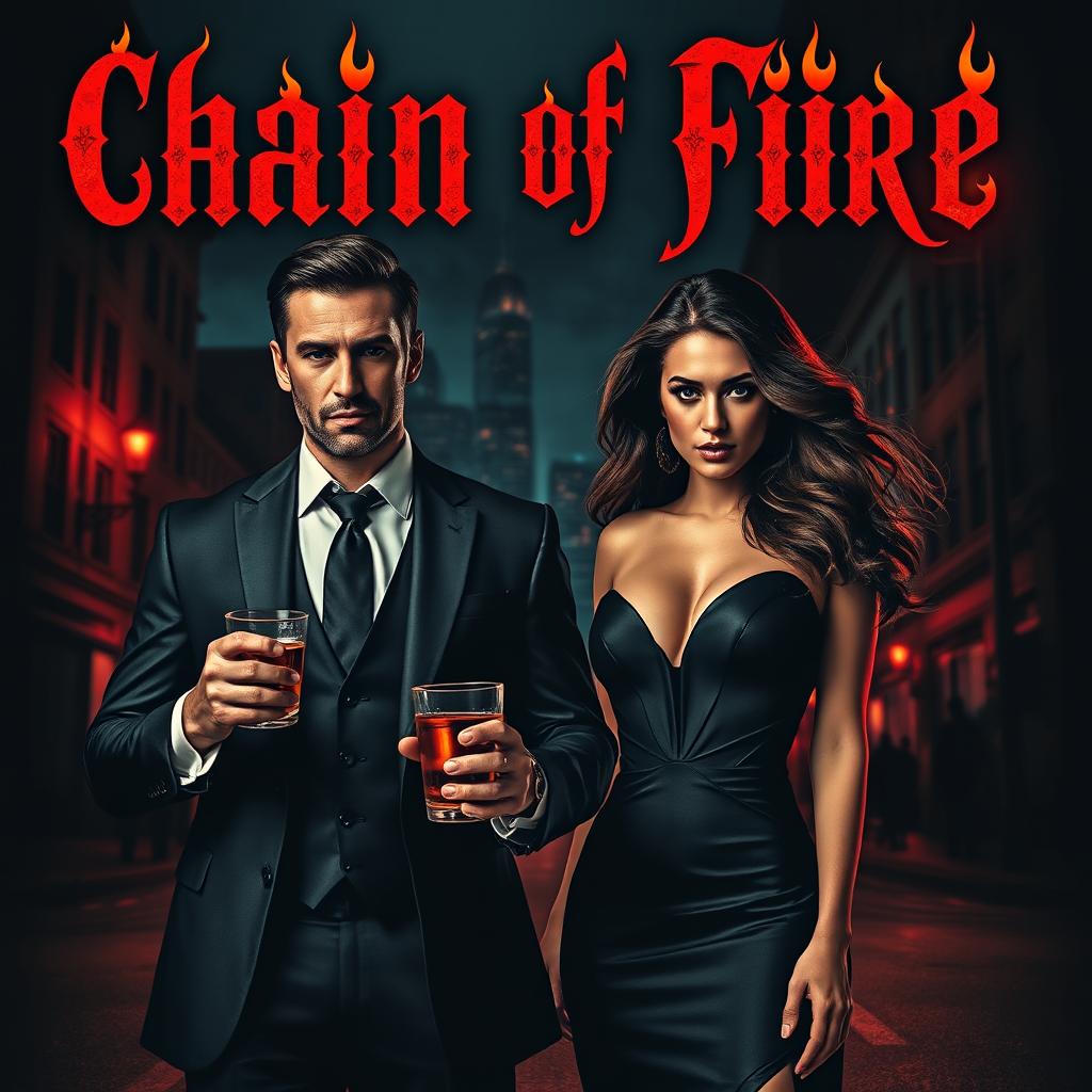 A striking book cover for a story titled "Chain of Fire" that combines elements of mafia drama and dark romance