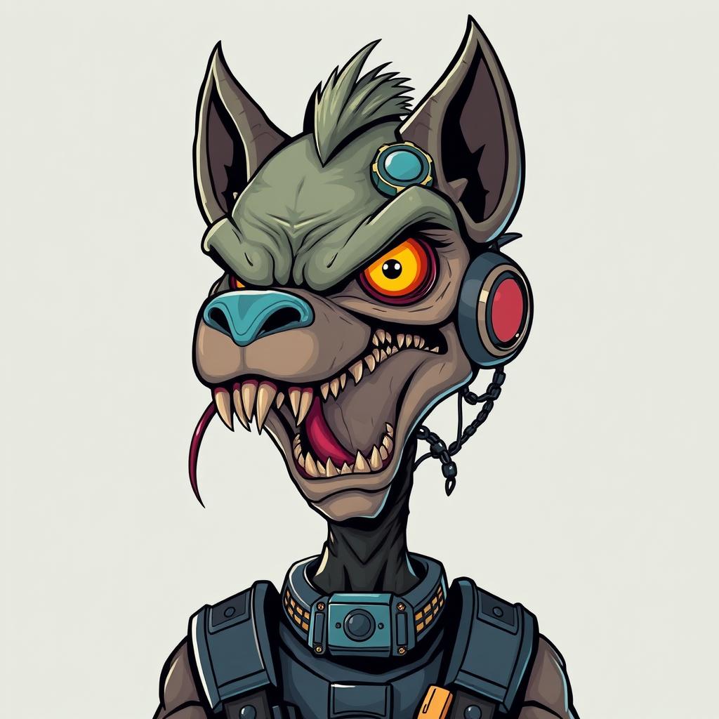 A head-to-chest portrait of a non-human character caricature, featuring a hybrid mix of a furious monster, a wild animal, and an alien