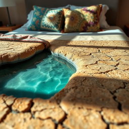 An artistic representation of a unique and somewhat quirky concept of crusty water beds, showcasing their distinct features