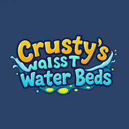 A creative logo design for "Crusty's Water Beds" inspired by the whimsical and adventurous tone of the Percy Jackson series