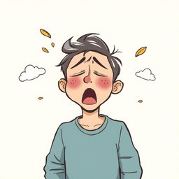 An expressive illustration depicting a person letting out a long, exaggerated sigh, showcasing their emotions