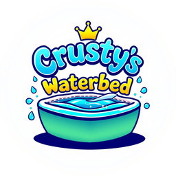 A vibrant and eye-catching logo design for 'Crustys Waterbed Palace'