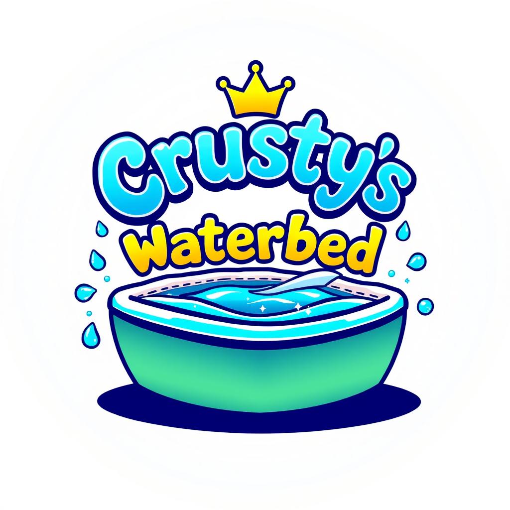 A vibrant and eye-catching logo design for 'Crustys Waterbed Palace'