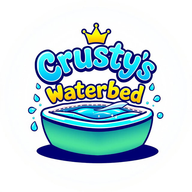A vibrant and eye-catching logo design for 'Crustys Waterbed Palace'