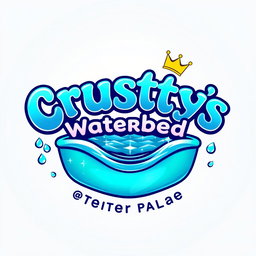 A vibrant and eye-catching logo design for 'Crustys Waterbed Palace'