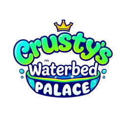 A vibrant and eye-catching logo design for 'Crustys Waterbed Palace'