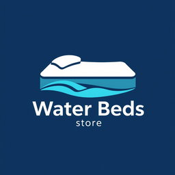 A modern and inviting logo design for a water beds store, capturing the essence of comfort and relaxation