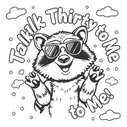 A black and white coloring page featuring a charismatic raccoon wearing stylish sunglasses