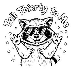 A black and white coloring page featuring a charismatic raccoon wearing stylish sunglasses