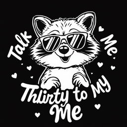 A black and white coloring page featuring a quirky raccoon wearing stylish sunglasses, striking a playful pose