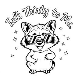 A black and white coloring page featuring a cheeky raccoon wearing trendy sunglasses, grinning mischievously