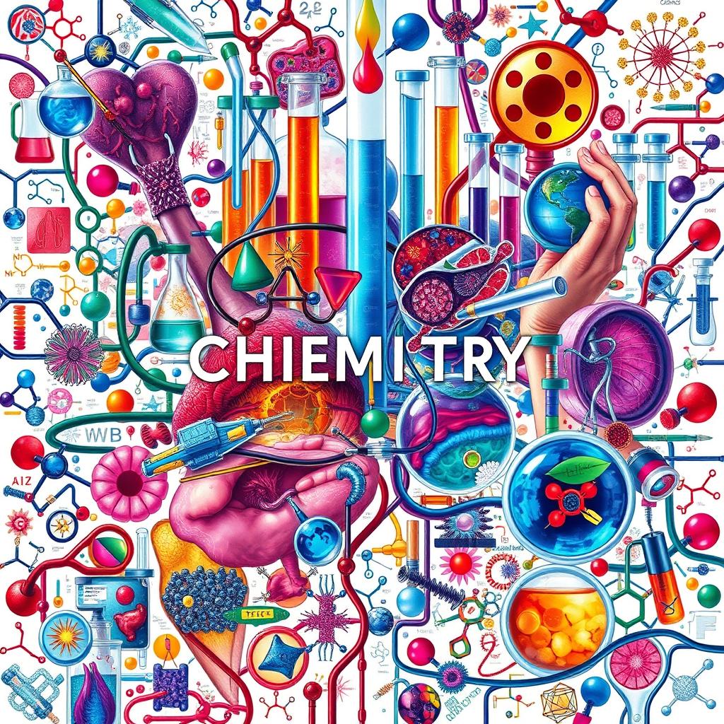 An intricate and colorful abstract representation of clinical chemistry, showcasing a variety of chemistry-related diseases