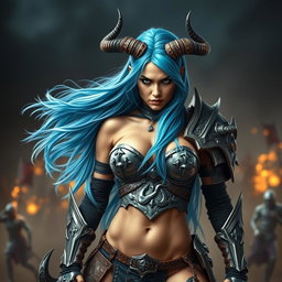 A full-body shot of a fierce armored warrior woman, captured in high quality and photo-realistic detail