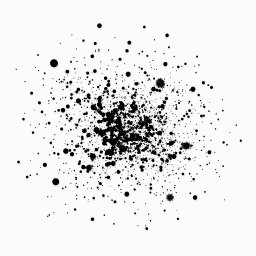 A mesmerizing abstract artwork depicting a dynamic scatter of black particles against a white background