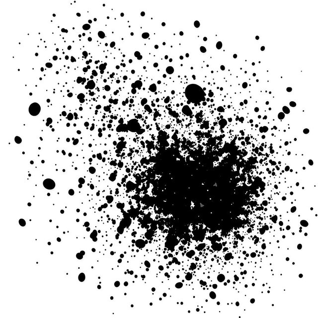 A mesmerizing abstract artwork depicting a dynamic scatter of black particles against a white background