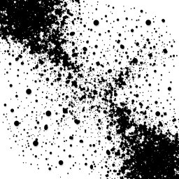 A mesmerizing abstract artwork depicting a dynamic scatter of black particles against a white background