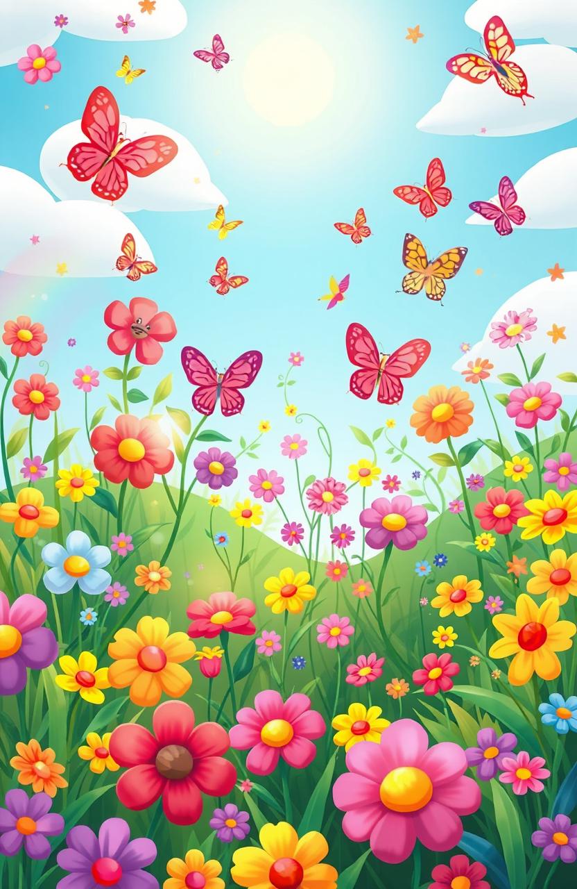 A vibrant and cheerful scene filled with a variety of colors, embodying a whimsical and playful atmosphere