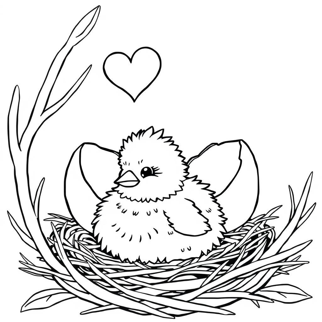 A fluffy little chick sitting in a nest