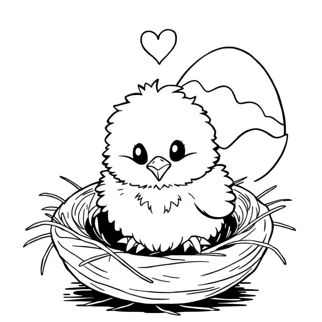 A fluffy little chick sitting in a nest