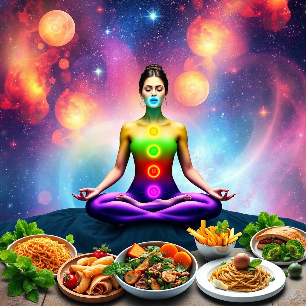 A vibrant image centered around the themes of recipes, nutrition, and spirituality