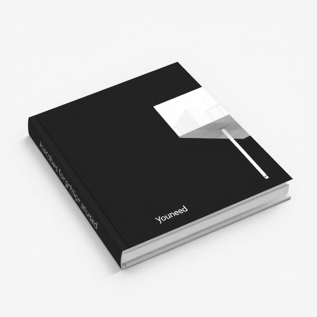 A minimalist architecture book cover in black and white featuring simple, clean lines and geometric shapes that emphasize balance and symmetry