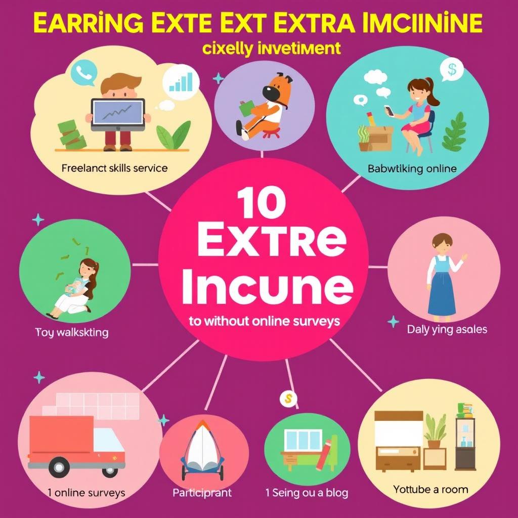 A visually engaging infographic showcasing ten creative ideas for earning extra income without any investment