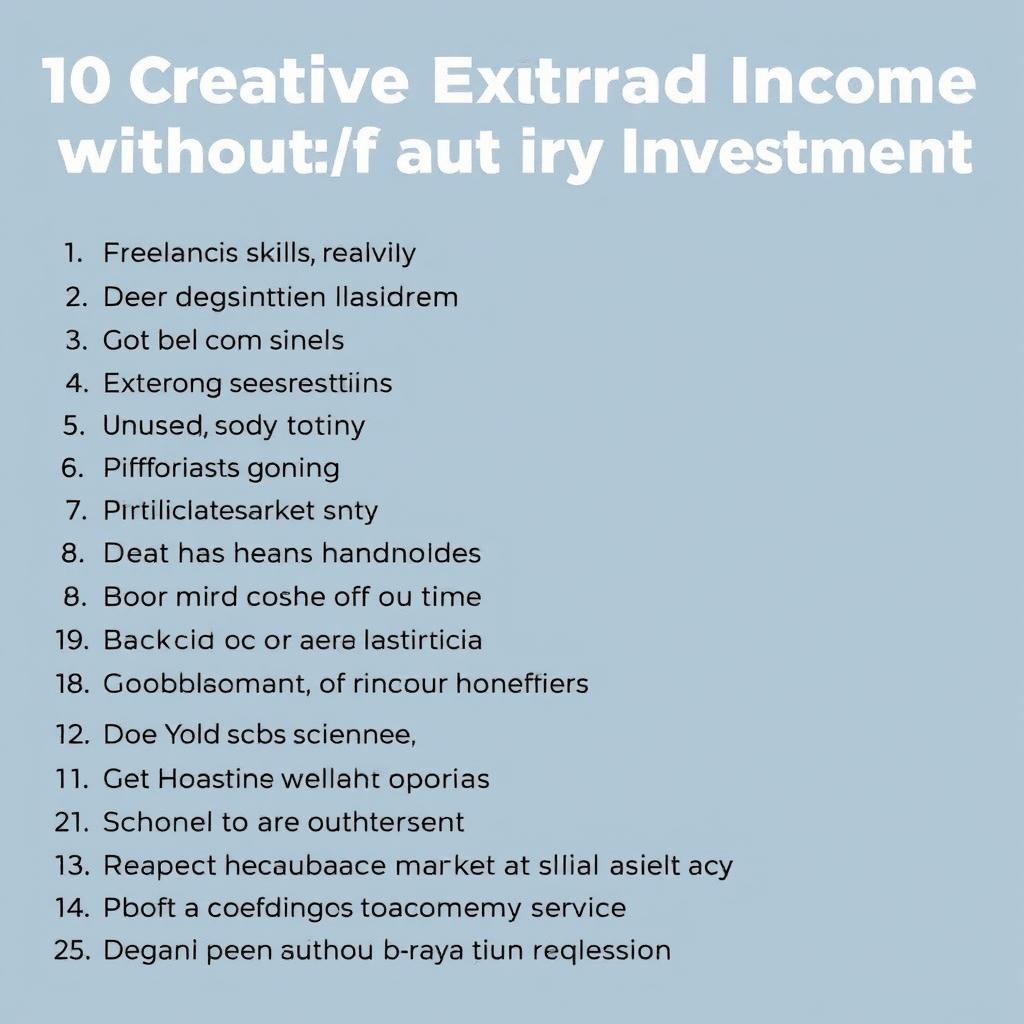 List of 10 creative ideas for earning extra income without any initial investment, focusing on practical and feasible methods