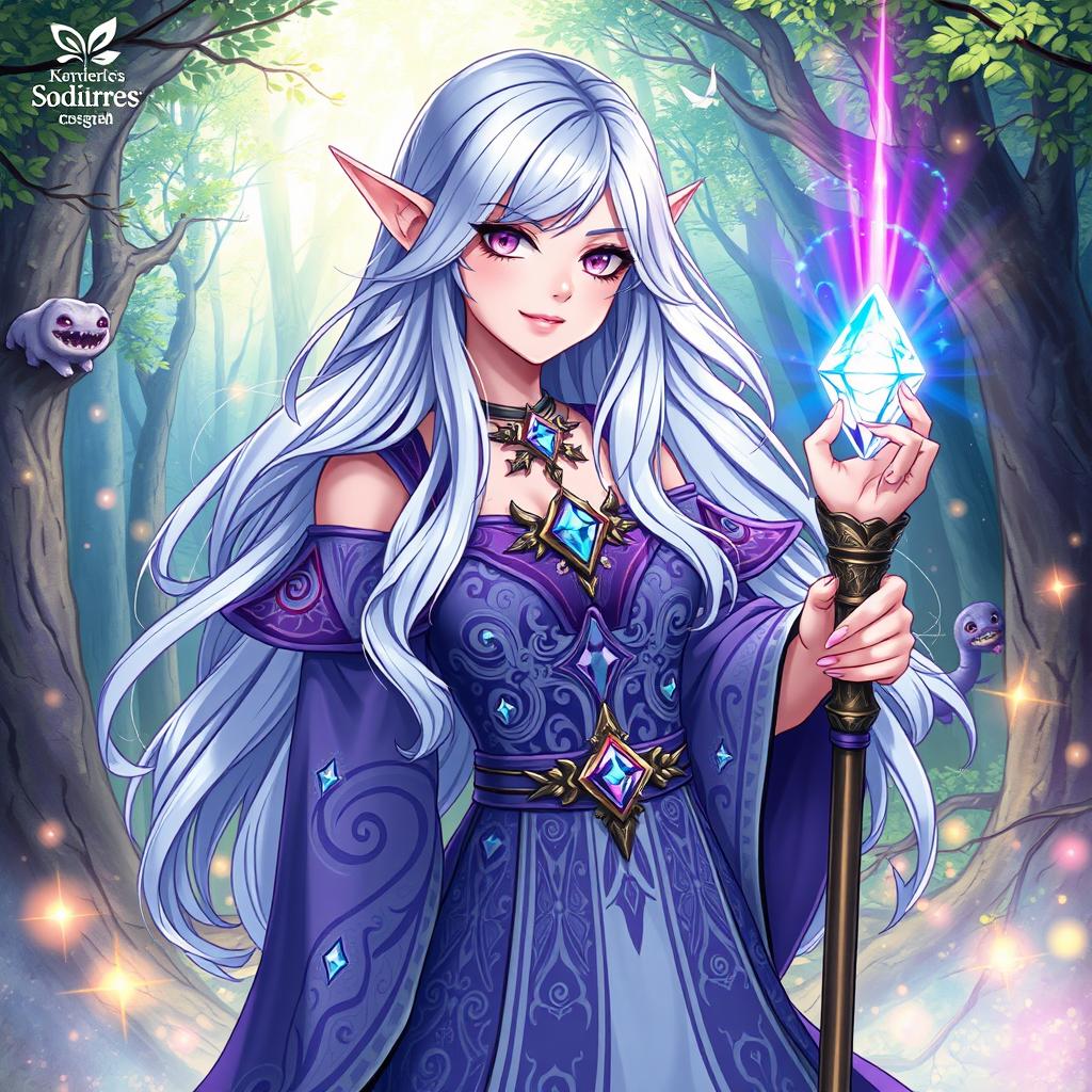 A vibrant, high-quality illustration of a fictional character named Sedra, depicted as a powerful sorceress