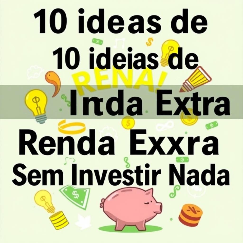 An engaging e-book cover showcasing the title '10 Ideias de Renda Extra Sem Investir Nada' in bold, modern typography at the top