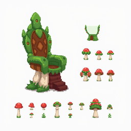 A pixel art spritesheet depicting a throne in the shape of a mushroom