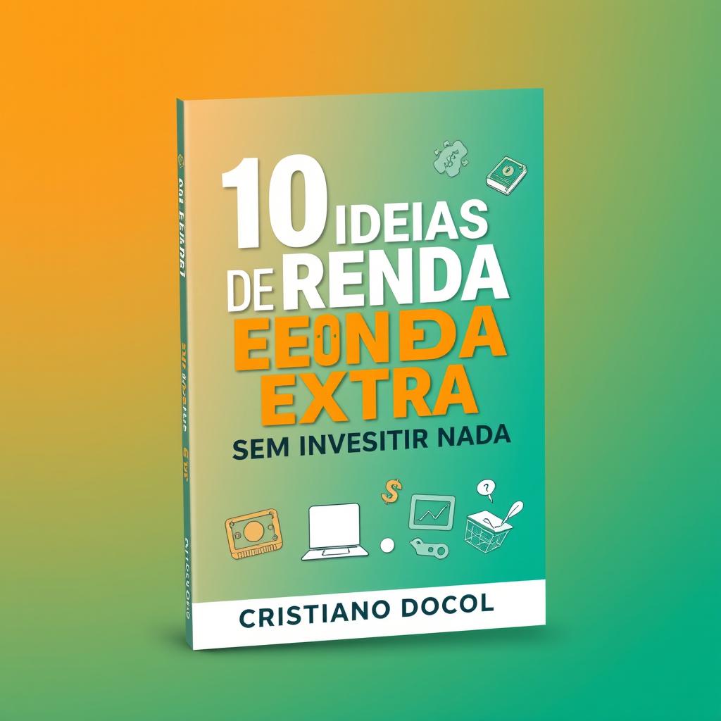 A striking e-book cover design titled '10 Ideias de Renda Extra Sem Investir Nada' by Cristiano Docolo