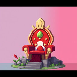 A whimsical mushroom-shaped throne, designed in a pixel art style