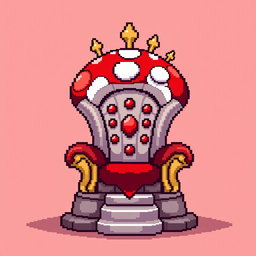 A whimsical mushroom-shaped throne, designed in a pixel art style