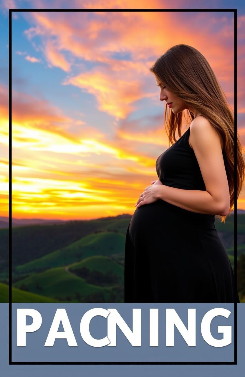A stunning sunset sky with vibrant colors cascading over lush green hills serves as the backdrop for the cover