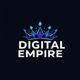 A sleek and modern logo design for a digital empire brand, featuring a stylized digital crown symbolizing power and innovation
