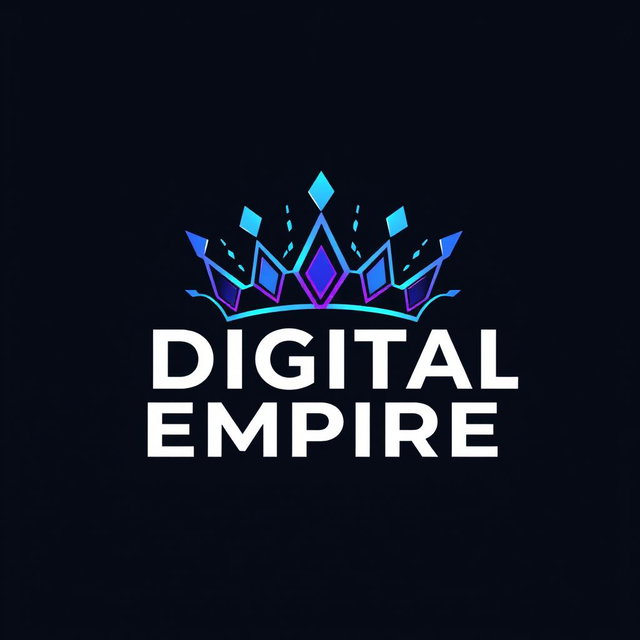 A sleek and modern logo design for a digital empire brand, featuring a stylized digital crown symbolizing power and innovation