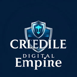 A sophisticated logo design for a credible digital empire brand, featuring a strong and elegant shield symbol that represents trust and security in the digital realm