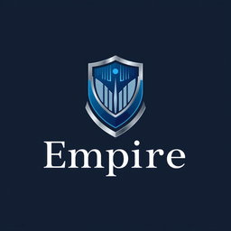 A sophisticated logo design for a credible digital empire brand, featuring a strong and elegant shield symbol that represents trust and security in the digital realm