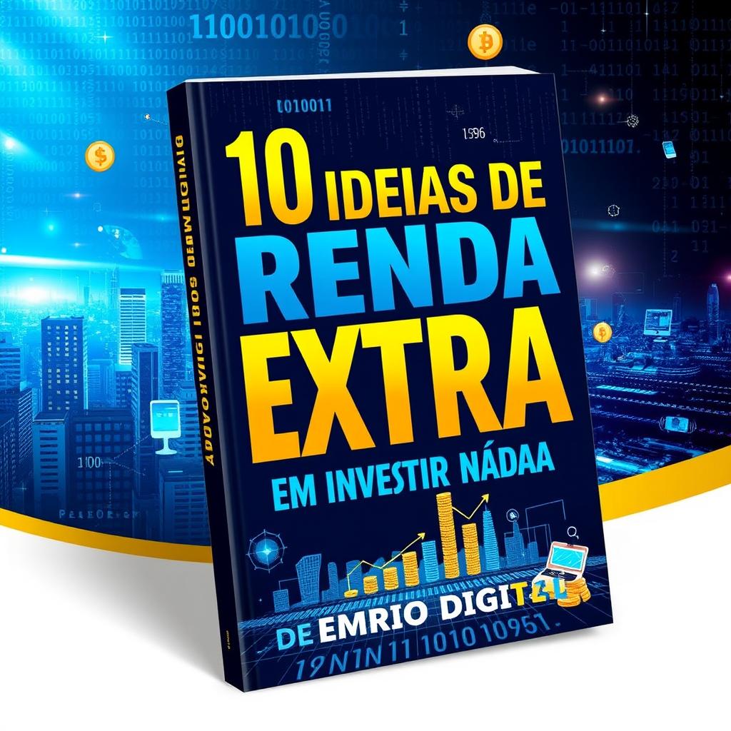 A visually striking e-book cover for '10 Ideias de Renda Extra Sem Investir Nada - De Império Digital'