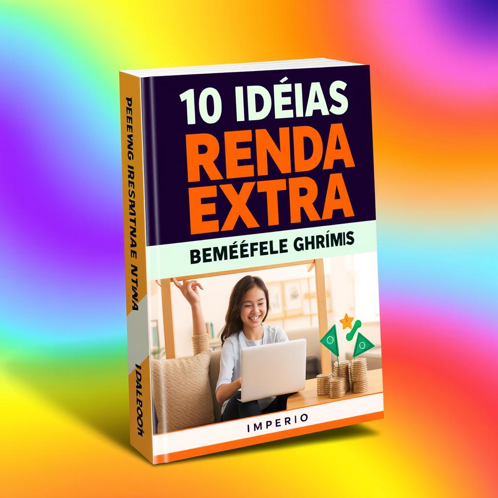 A visually appealing e-book cover design for the title '10 Ideias de Renda Extra Sem Investir Nada' by Império Digital
