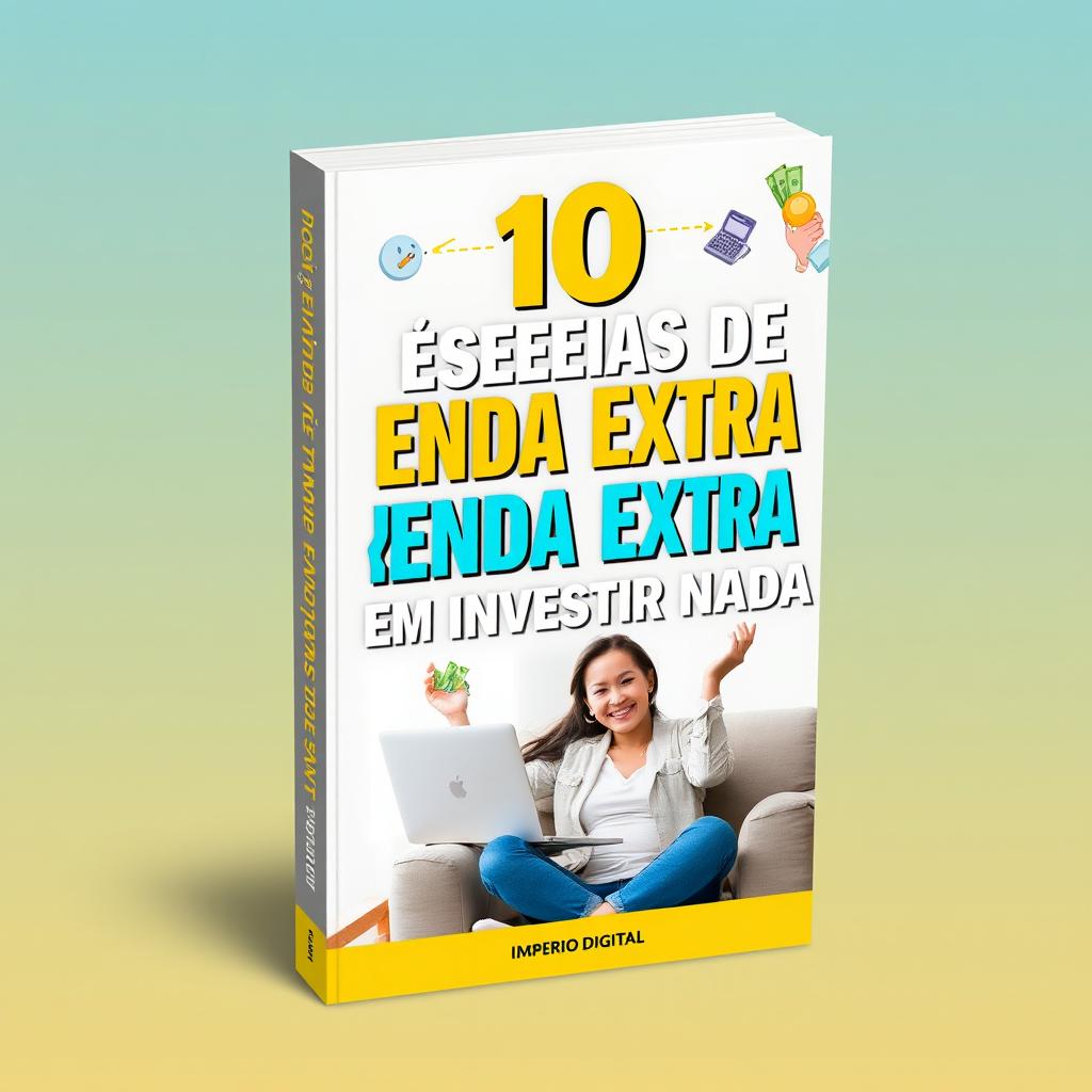 A compelling and persuasive e-book cover design for the title '10 Ideias de Renda Extra Sem Investir Nada' by Império Digital