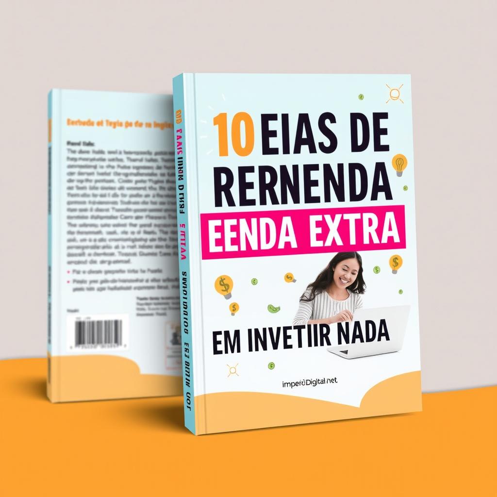 A persuasive e-book cover design for '10 Ideias de Renda Extra Sem Investir Nada' by Império Digital